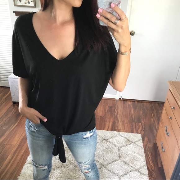 LAST 1 | MILA Modal Front Tie Blouse | Black - Picture 4 of 4